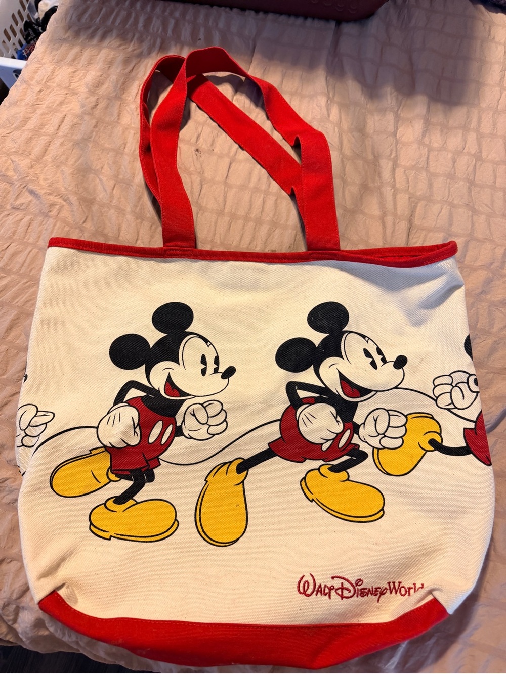 Disney Cream Canvas Tote with Red Trim and Yellow Accents